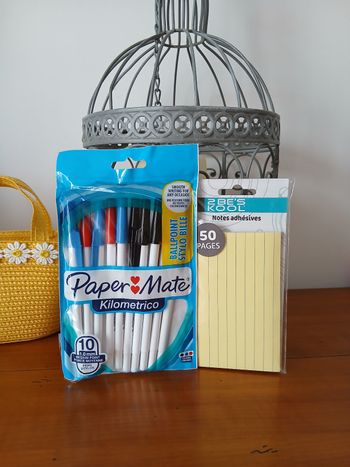 Papeterie: 10 Stylos-billes Paper Mate *3 coloris+ Notes adhésives