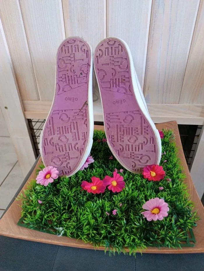 Baskets sneakers hautes en toile aux couleurs pastel - photo numéro 9
