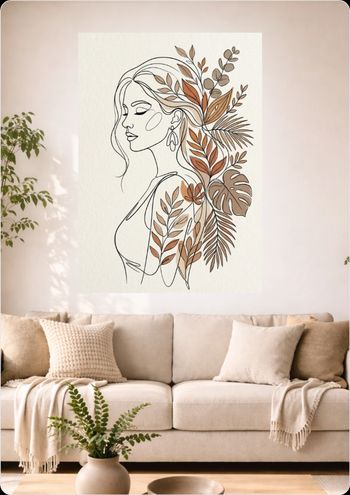Affiche murale femme line art "Élégance Botanique" déco bohème A3 Sans cadre
