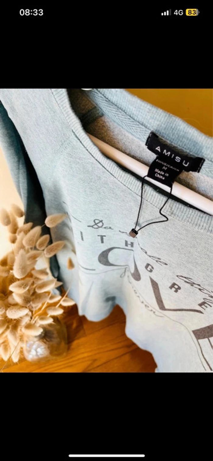 Sublime pull amisu taille M en coton bleu vert Envoi rapide - photo numéro 3