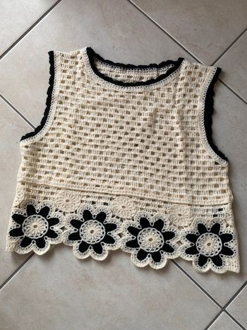 Débardeur top haut crochet crème noir 36