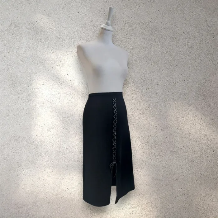 Jupe longue fendue noire taille élastique avec laçage 42 - photo numéro 3