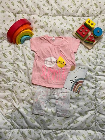 ensemble teeshirt manches courtes rose et legging blanc motifs lapin sergent major 6 mois