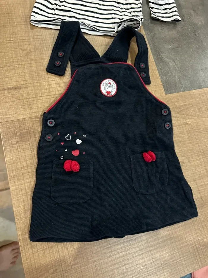 Ensemble robe salopette et t-shirt marinière manches longues bébé fille, terre de marin, 9 mois - photo numéro 4