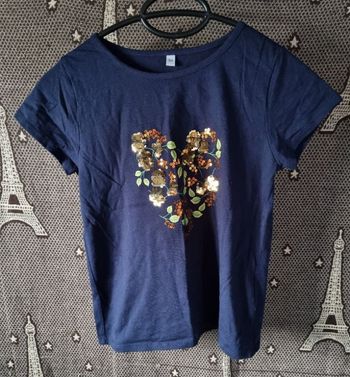 T-shirt marine avec cœur sequins 12ans