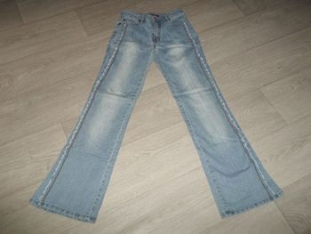 Jean MODEN JEANS bleu clair délavé frangé taille 36/38 TBE