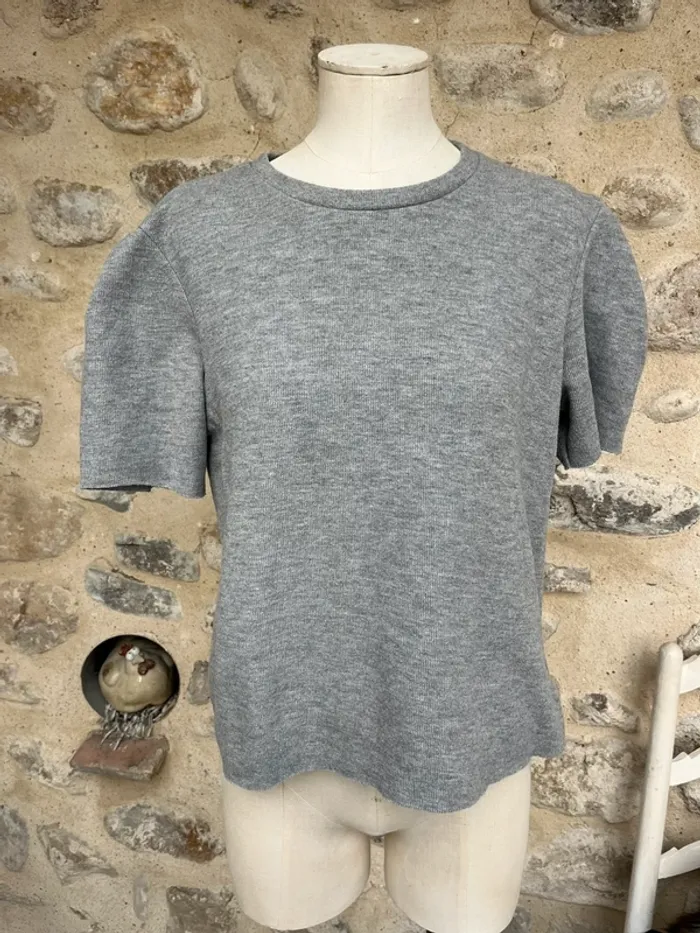 Bershka - T-shirt gris clair côtelé style manches ballons