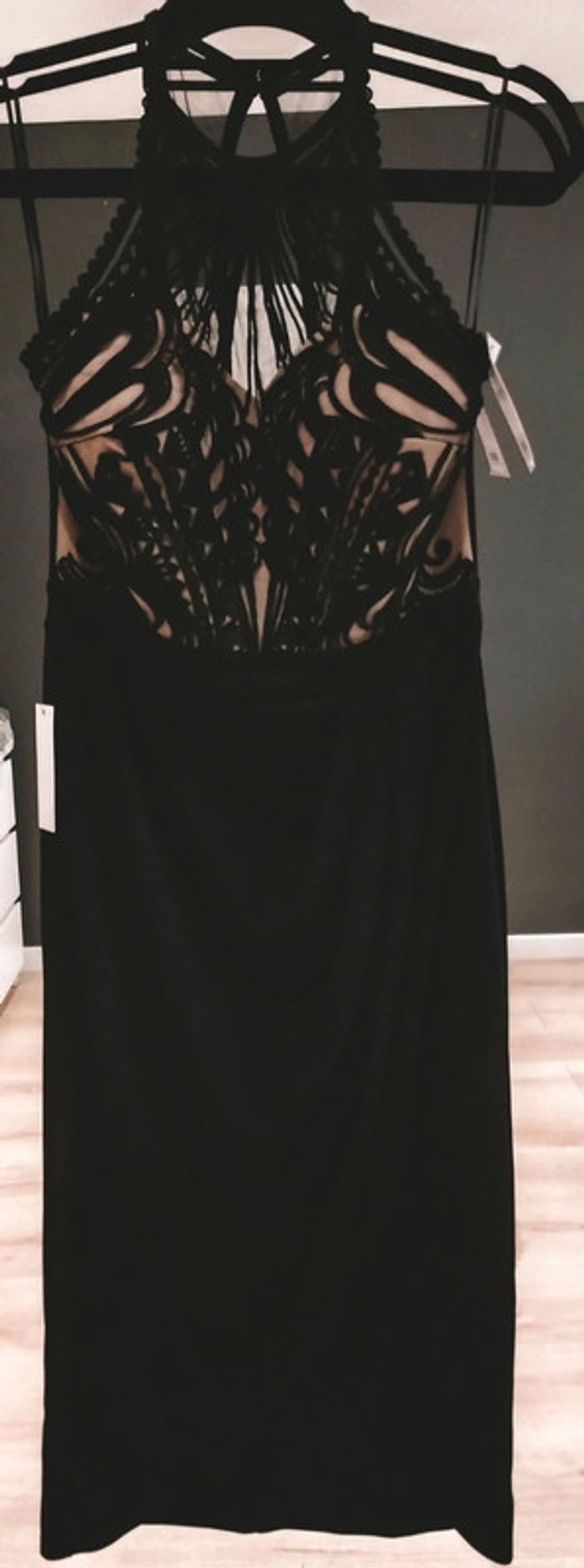 Robe chic 👗 sans manches femme noire et beige dentelle taille 40 Lipsy