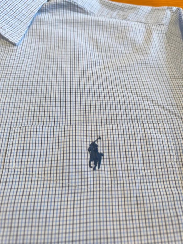 Chemise à carreaux - Ralph Lauren - Andrew - Logo brodé marine - Blanc, bleu, marine - Taille M - photo numéro 7