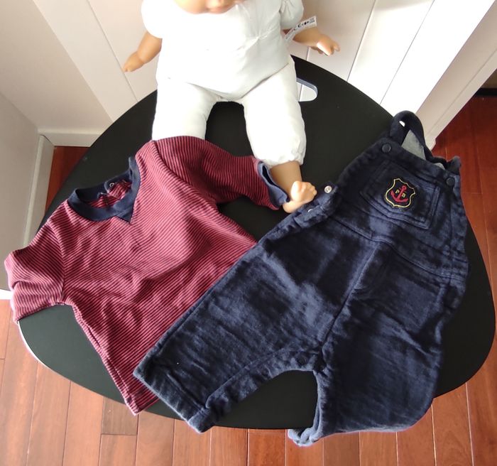 👶 Ensemble bébé garçon 6 mois – T-shirt rayé + salopette