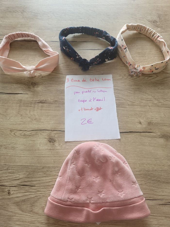 lot 3 tour de tête tape à l'œil 40 cm + bonnet offert