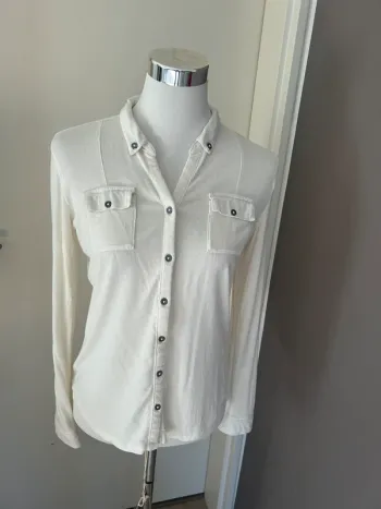 Monoprix, blouse, top, haut chemise blanc, écru, manches longues, taille 1/36