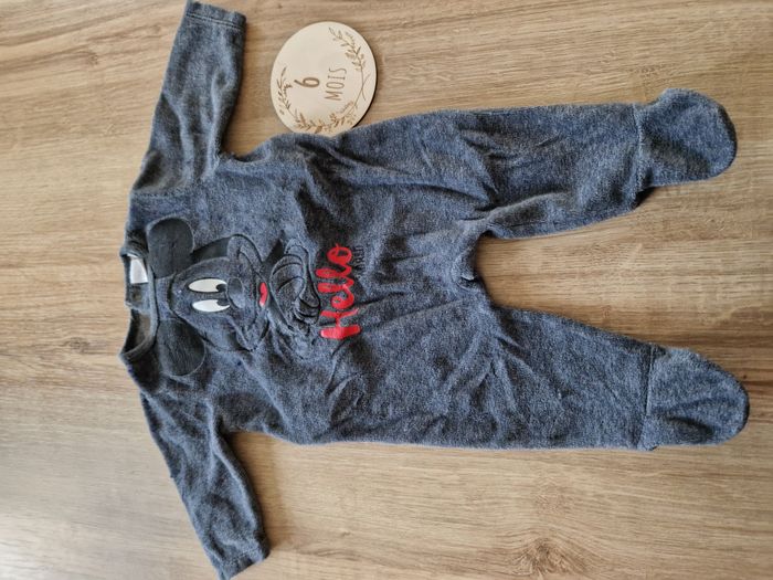 Pyjama / Dors-bien Velours Gris Chiné Mickey Disney Baby - 6 mois