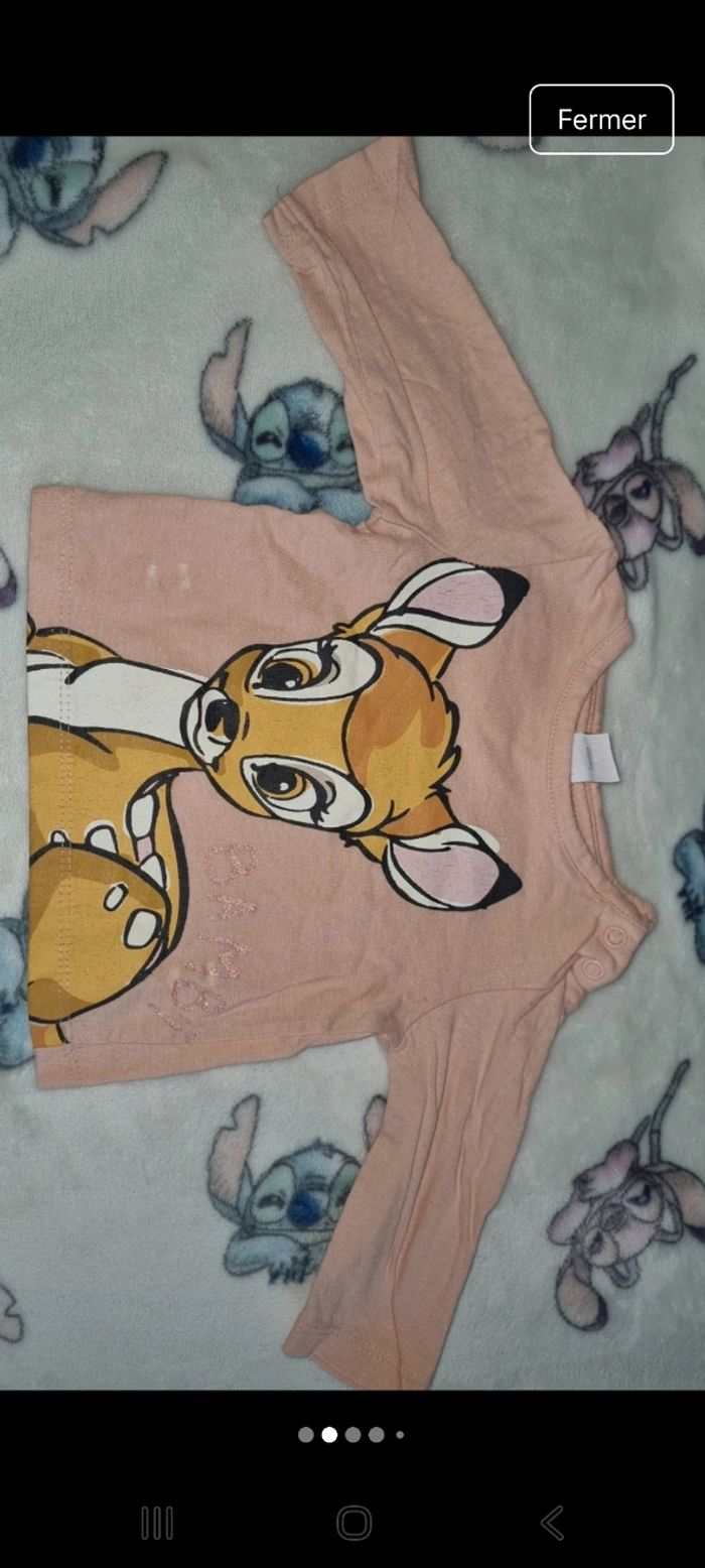 Tee-shirt manche longue bambi 3 mois en bon état - photo numéro 2