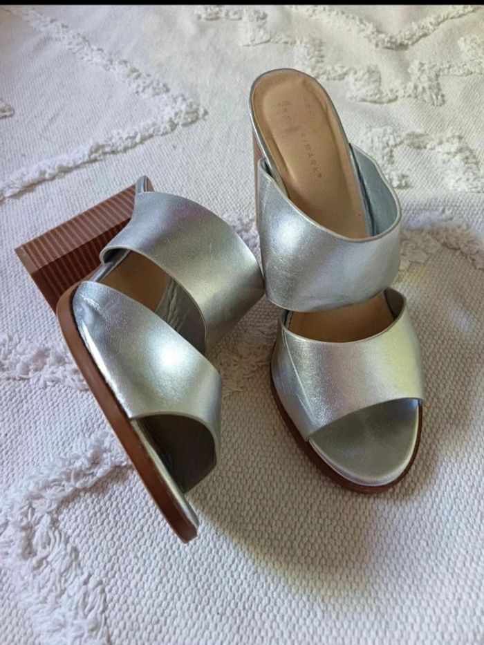 Mules sandales à talons argentées