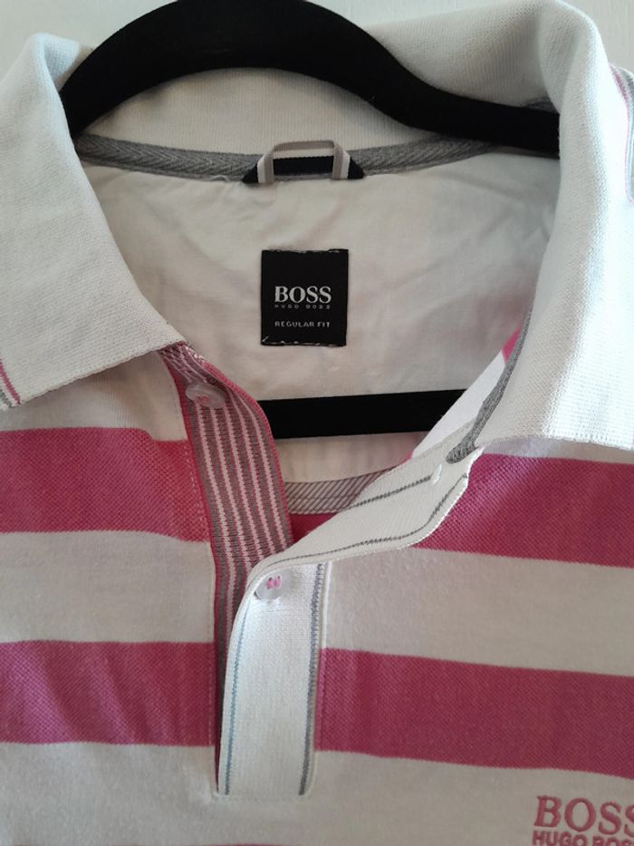 Polo, rayé rose et blanc, taille XL, Marque Hugo Boss - photo numéro 2