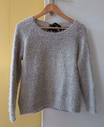 Pull d'Hiver Femme Gris avec un Noeud Noir au Dos 💐🌾