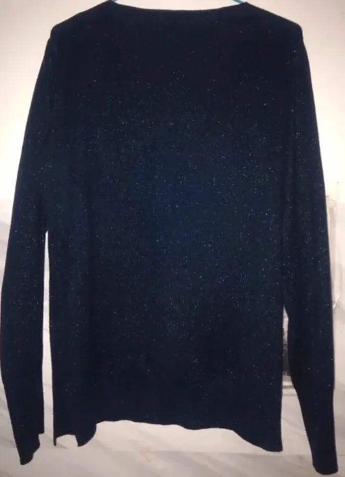 Pull col v été femme Gémo bleu paillettes manches longues taille 38 - photo numéro 2