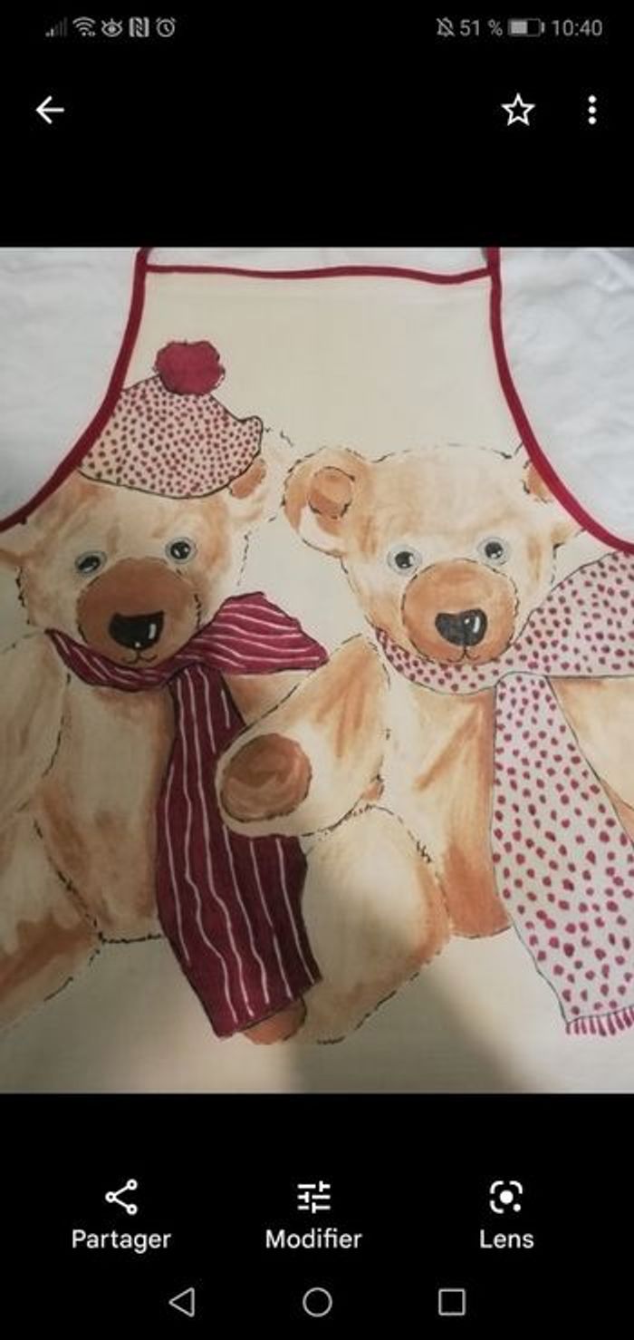 Tablier de cuisine oursons - photo numéro 2