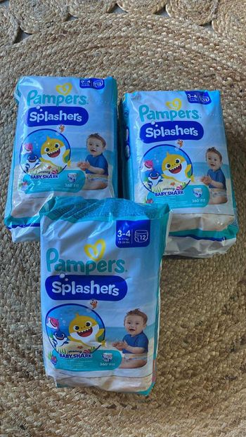 Lot de 3 paquets de 12 couches de piscine Splashers Pampers taille 3/4 6-11kg