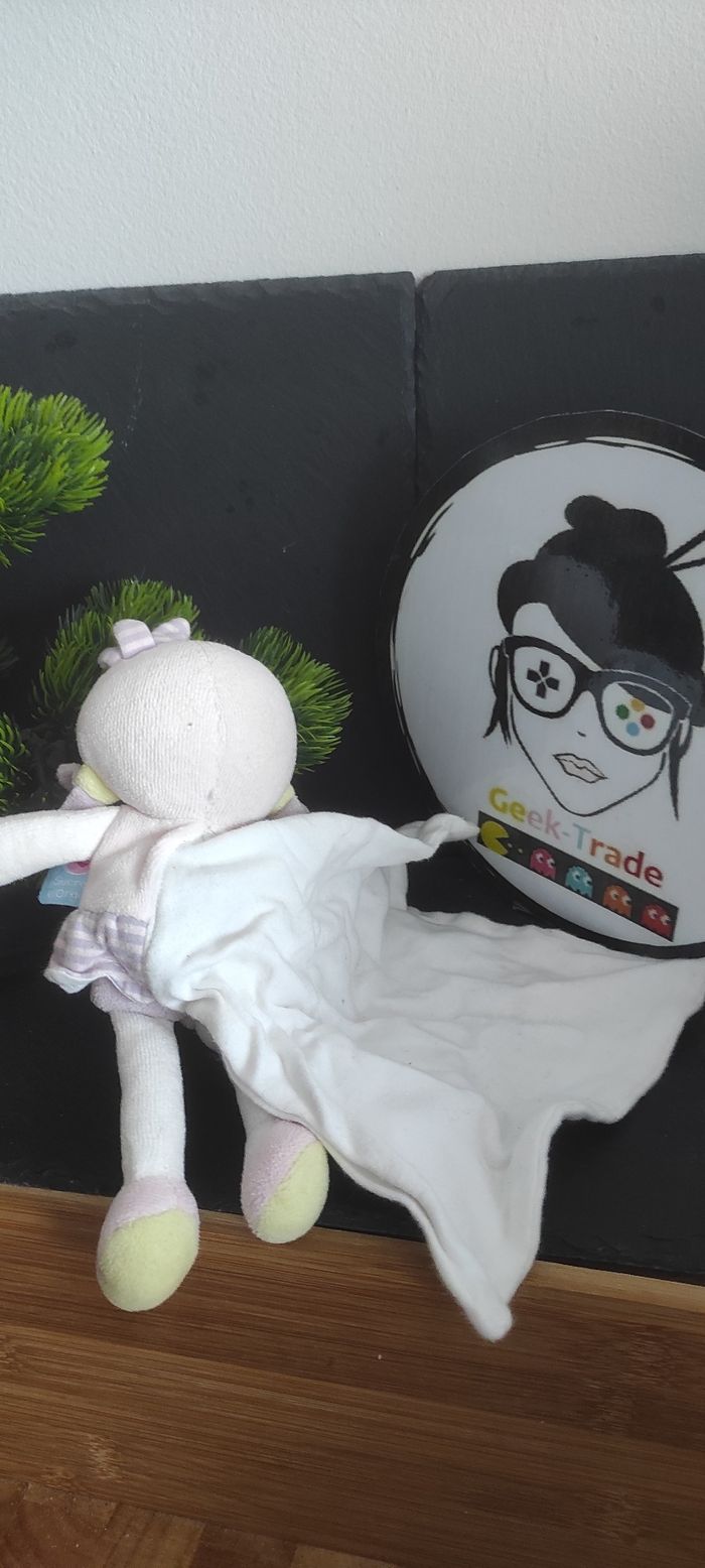 sucre d'orge cajou doudou poupee mouchoir violet vert blanc Couette Peluche - photo numéro 2