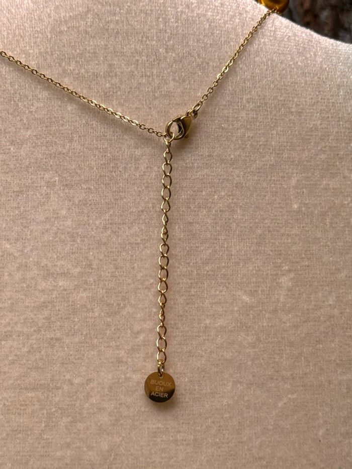 Collier chaîne réglable acier inoxydable or trèfle nacré blanc - photo numéro 4