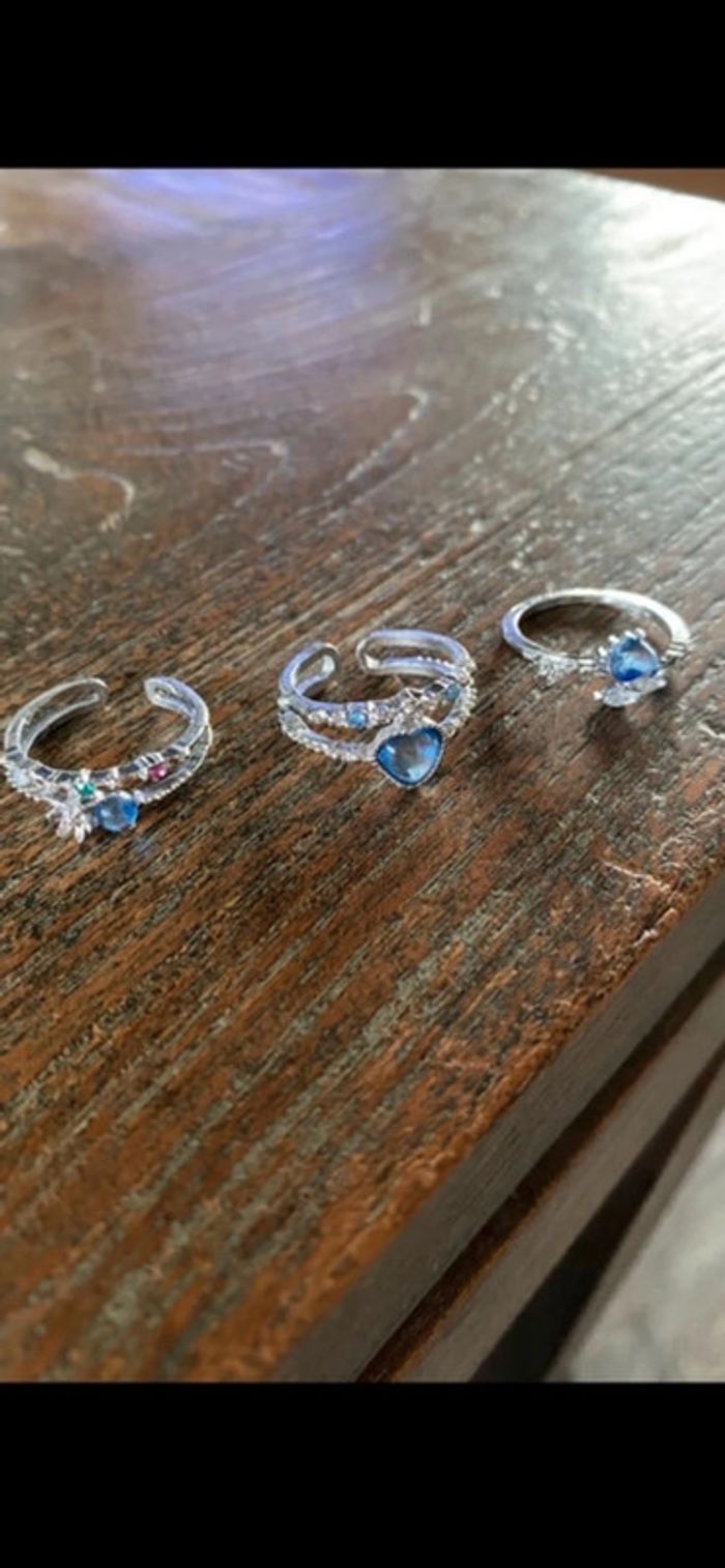 Lot de 3 bagues argentées , ajustable, avec pierres et strass - photo numéro 7