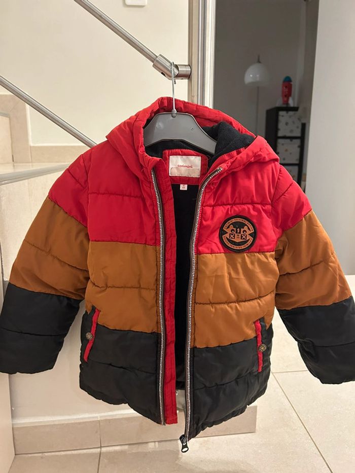 Doudoune à capuche Catimini rouge, beige et noire 4 ans - photo numéro 3