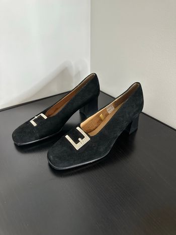 Escarpins en cuir daim noir et doré Vintage T39
