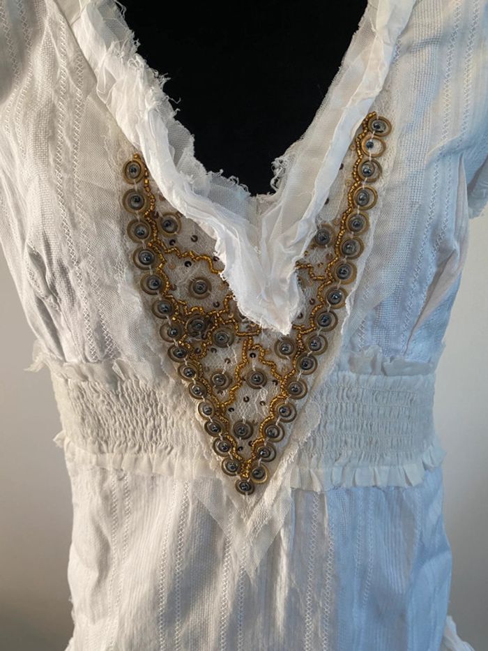 Robe Morgan blanche à volants et dentelle taille XS / S - photo numéro 3