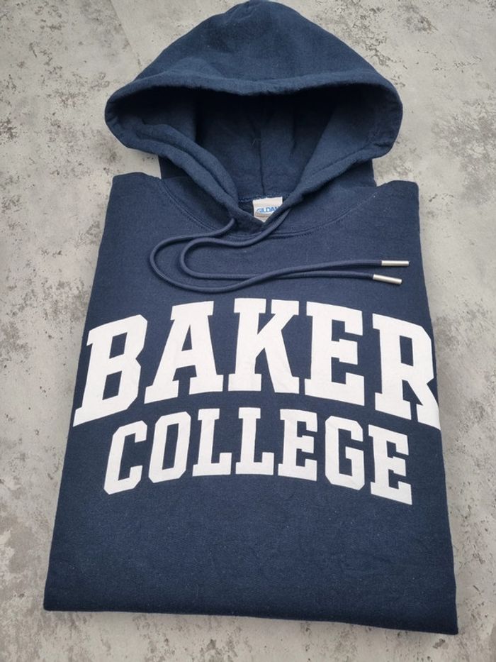 Pull à capuche universitaire Baker College bleu – Taille M Homme - photo numéro 2