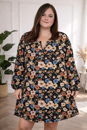 Robe manches longues noire imprimée florale multicolore Femme taille 54 marque Asos 💍 