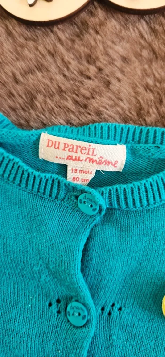 Gilet bleu turquoise nœud jaune 18 mois fille - photo numéro 3
