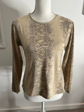 T-shirt à manches longues python serpent beige crème Vintage T40 L