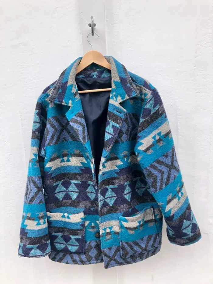 Manteau pure laine bleu Navajo Aztec made in France 🇫🇷 - photo numéro 3