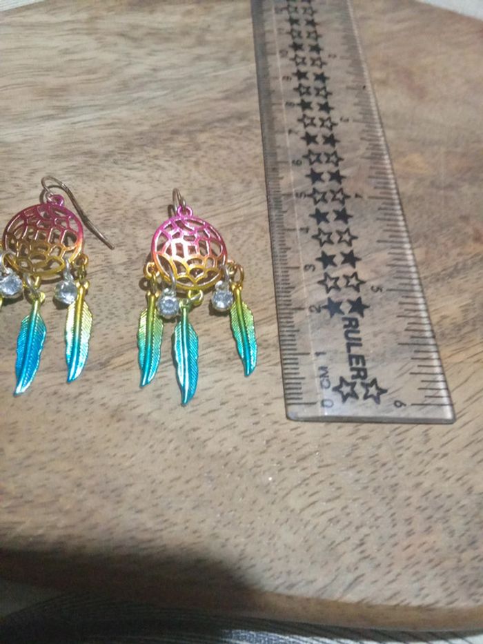 Boucles d'oreilles pendante multicolore attrape rêve - photo numéro 2