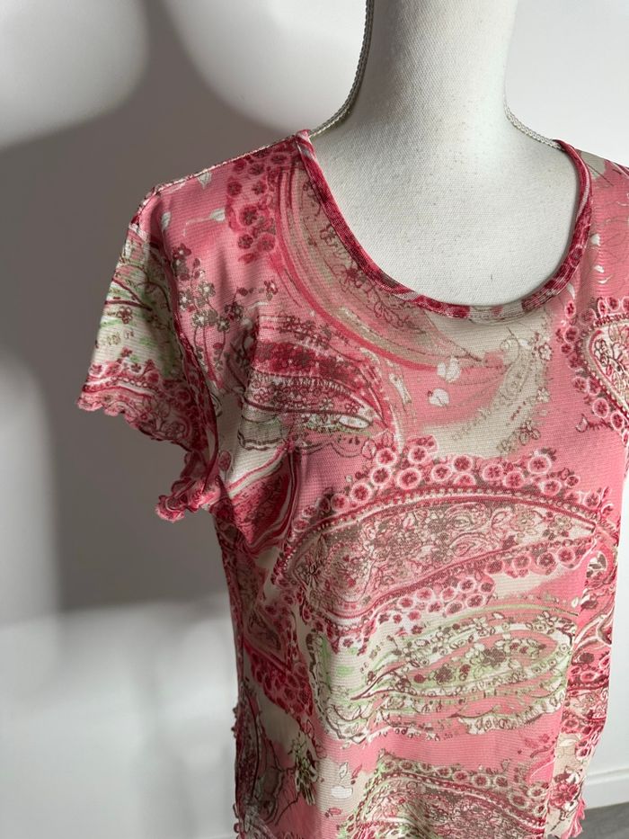 Top en mesh paisley fleurs rose et crème Y2K T42 XL - photo numéro 7