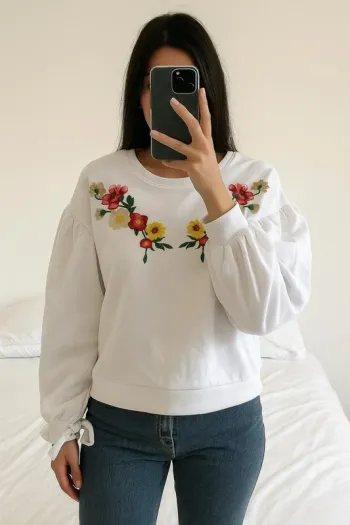 Sweat blanc Pimkie S fleurs