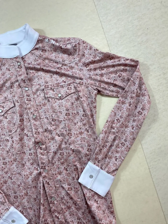 Polo manches longues ANIMO – Motif fleuri rose – Taille 36 - photo numéro 3