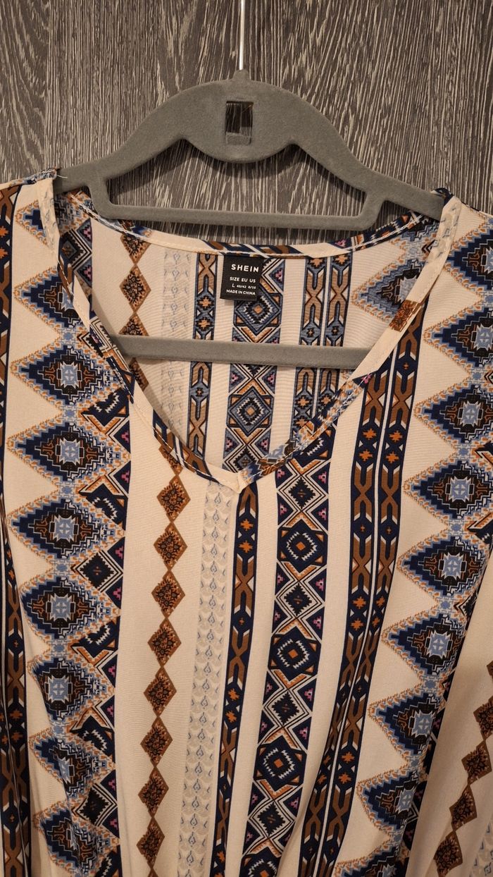 Robe longue manches courtes à motifs géométriques - photo numéro 3