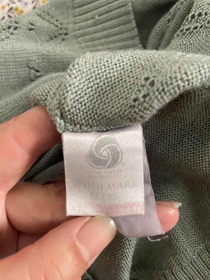 🌸Pull vintage kaki en maille ajourée en laine Bergère de France taille 40🌸 - photo numéro 3