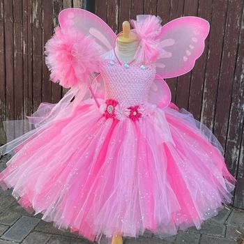 Déguisement robe Princesse rose aile de papillon + serre tête + baguette Taille 5-6ans