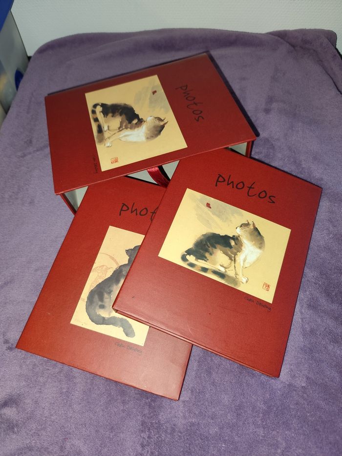 Coffret 2 Album photos chats art gallery forme livre avec estampes chinoises chen dehong