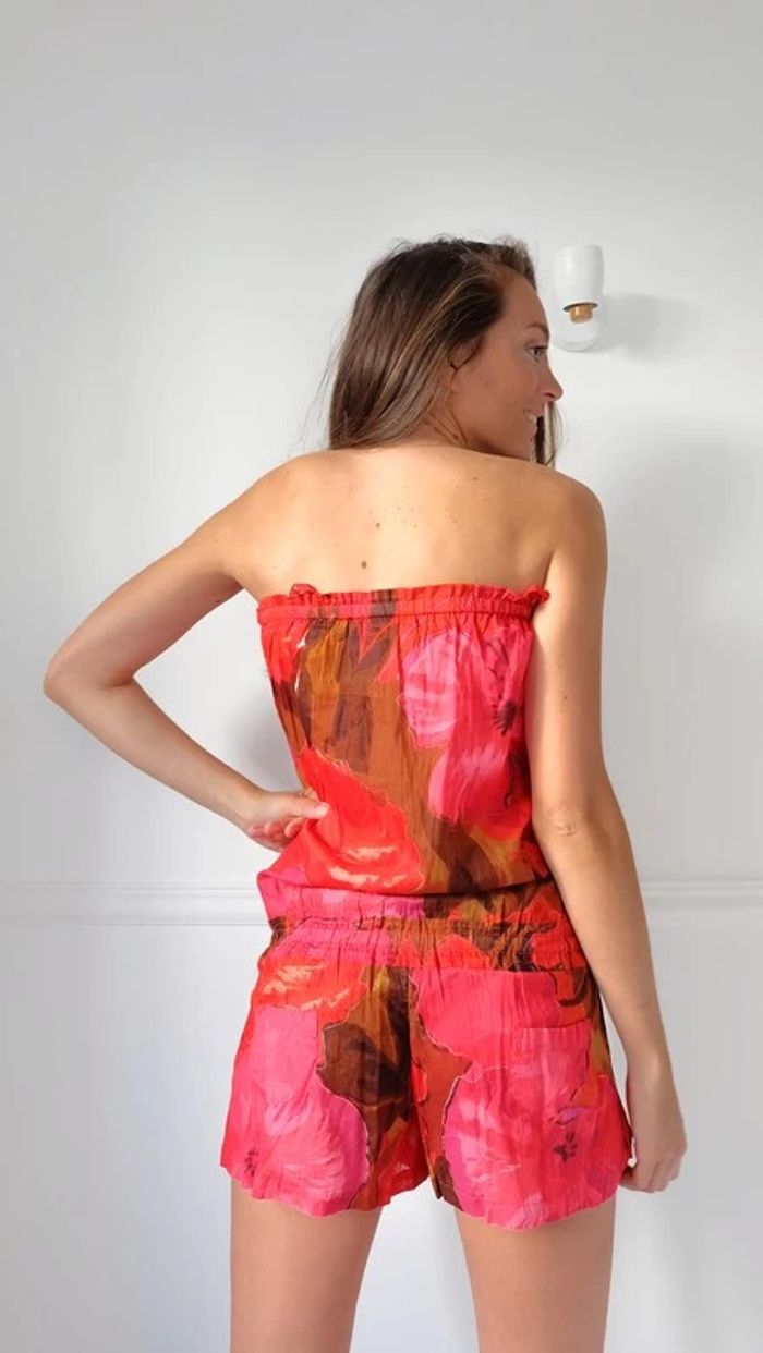 Combishort à fleurs rose, rouge et marron - photo numéro 2