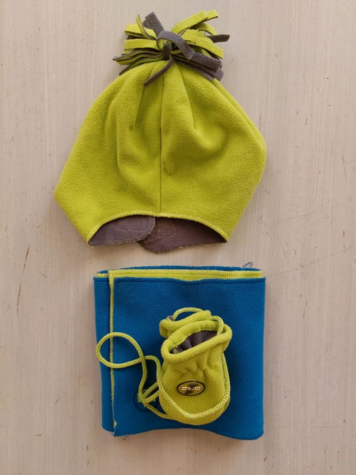 Bonnet + écharpes + moufles polaire 6-12M - photo numéro 5