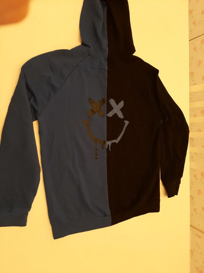 Sweat shirt homme capuche .bleu et noir.taille M. - photo numéro 3