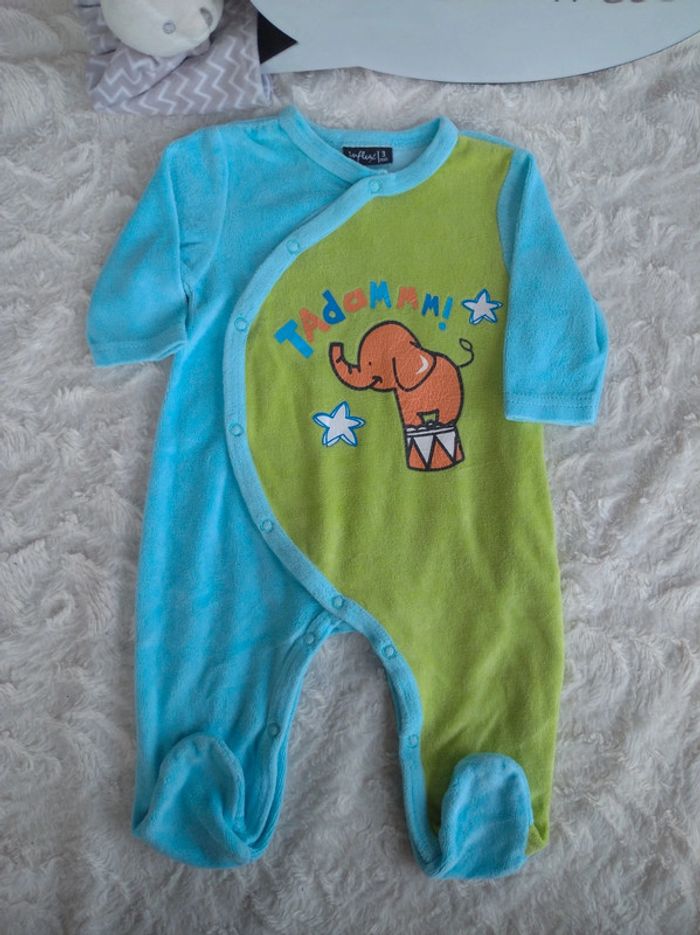 Pyjama grenouillère velours Mixte 3 mois Cirque éléphant Tadam Influx - photo numéro 2