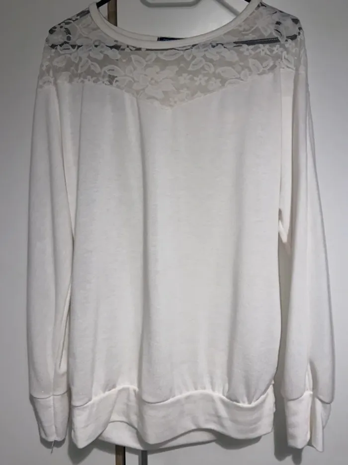Pull blanc à dentelle - photo numéro 2