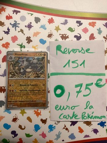 carte Pokémon rhinoféros reverse 112/165 EV3.5 collection 151 FR neuf sortie de booster