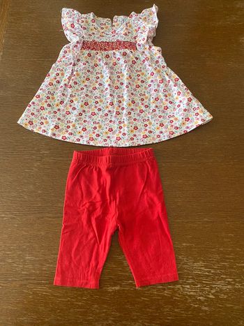 Ensemble tunique à fleur + legging rouge